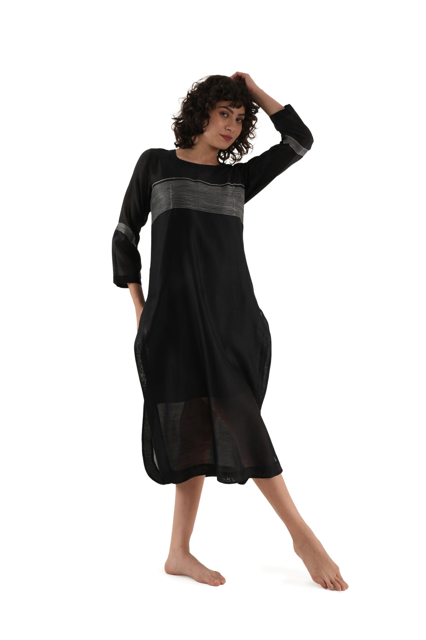 Khat Black Embroidery Dress