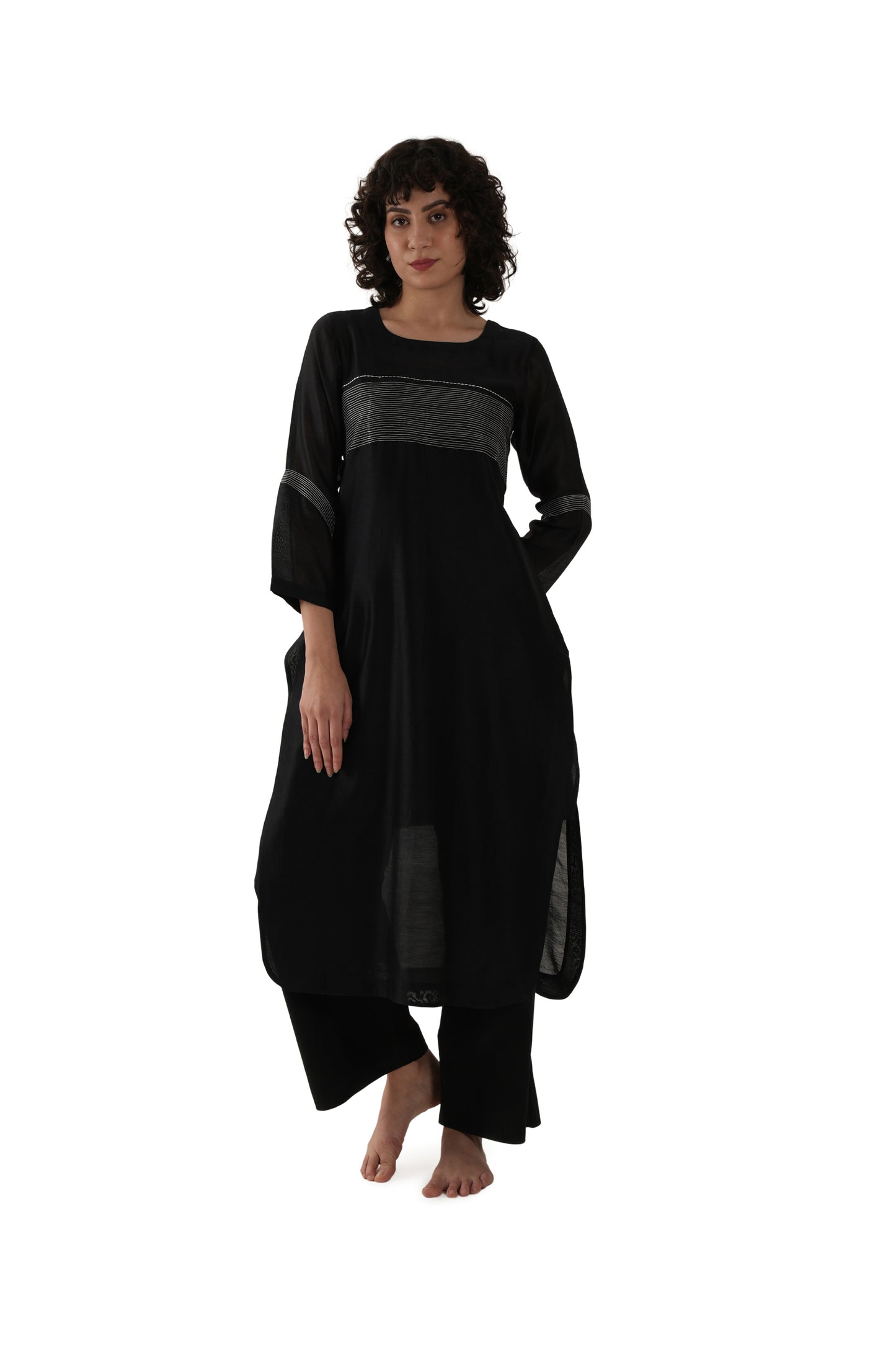 Khat Black Embroidery Dress with Bottom