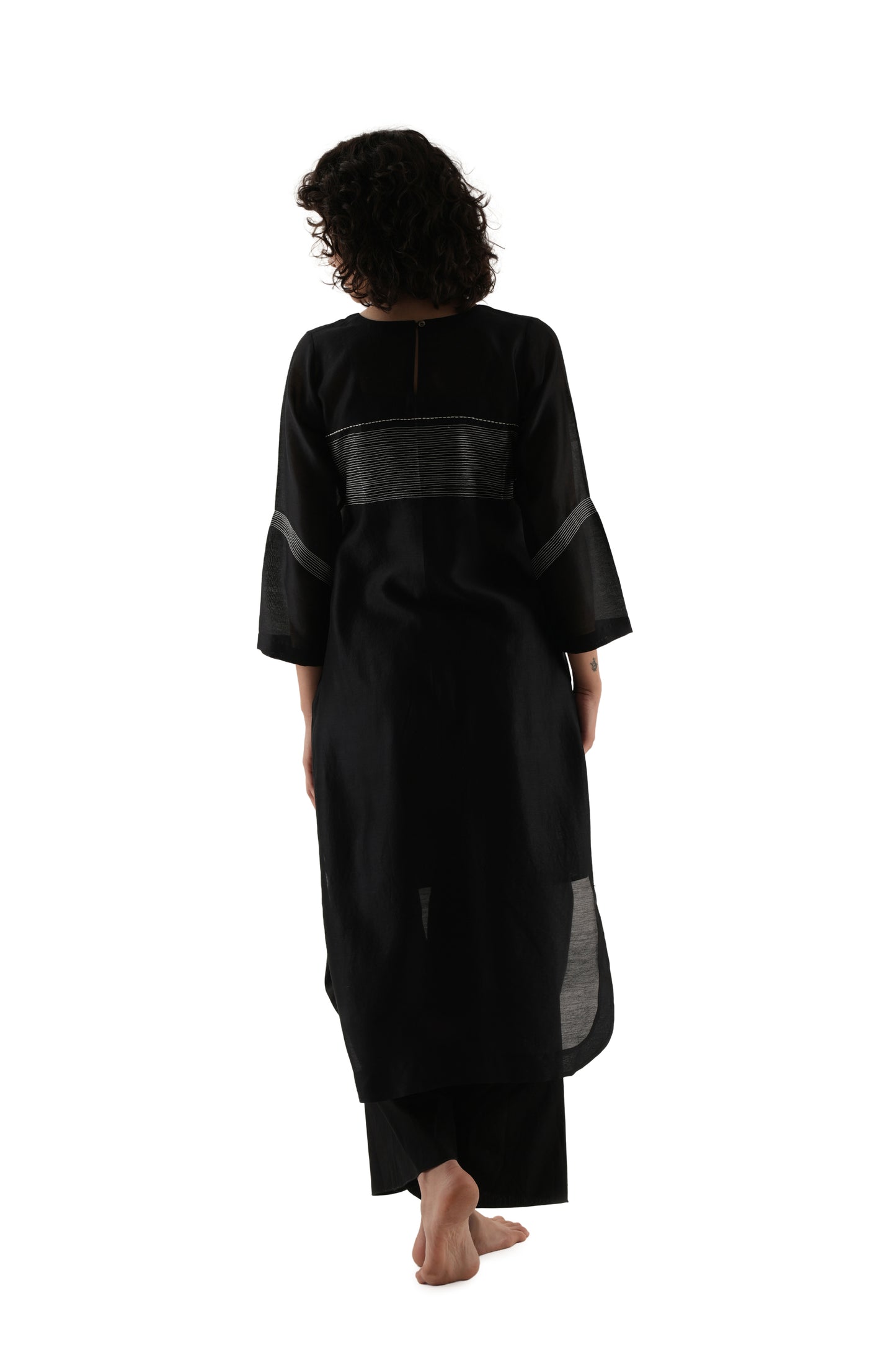 Khat Black Embroidery Dress with Bottom