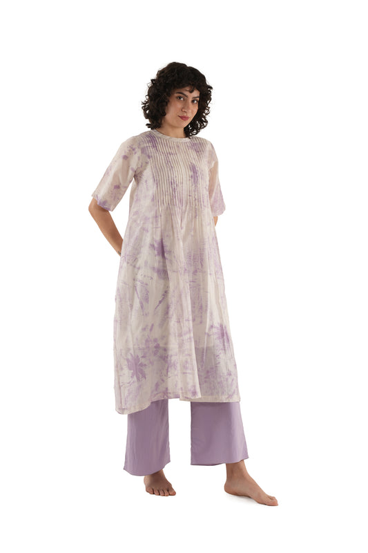 Texcher Print Pintuck Dress With Bottom