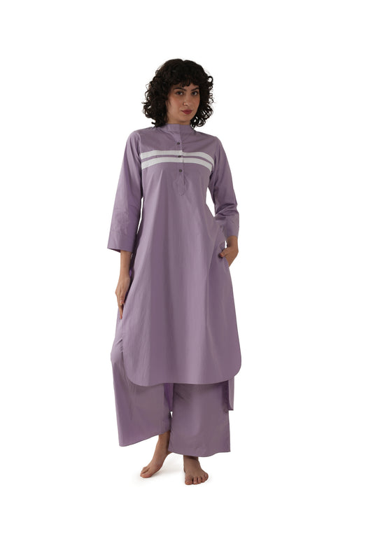 Lilac Straight Fit Kurta with Mandarin Collar With Bottom