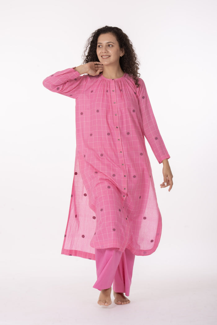 Rosé Check Midi Dress with Bottom