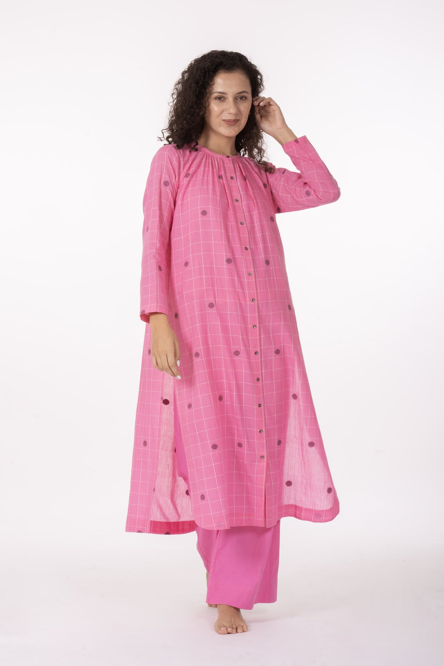 Rosé Check Midi Dress with Bottom