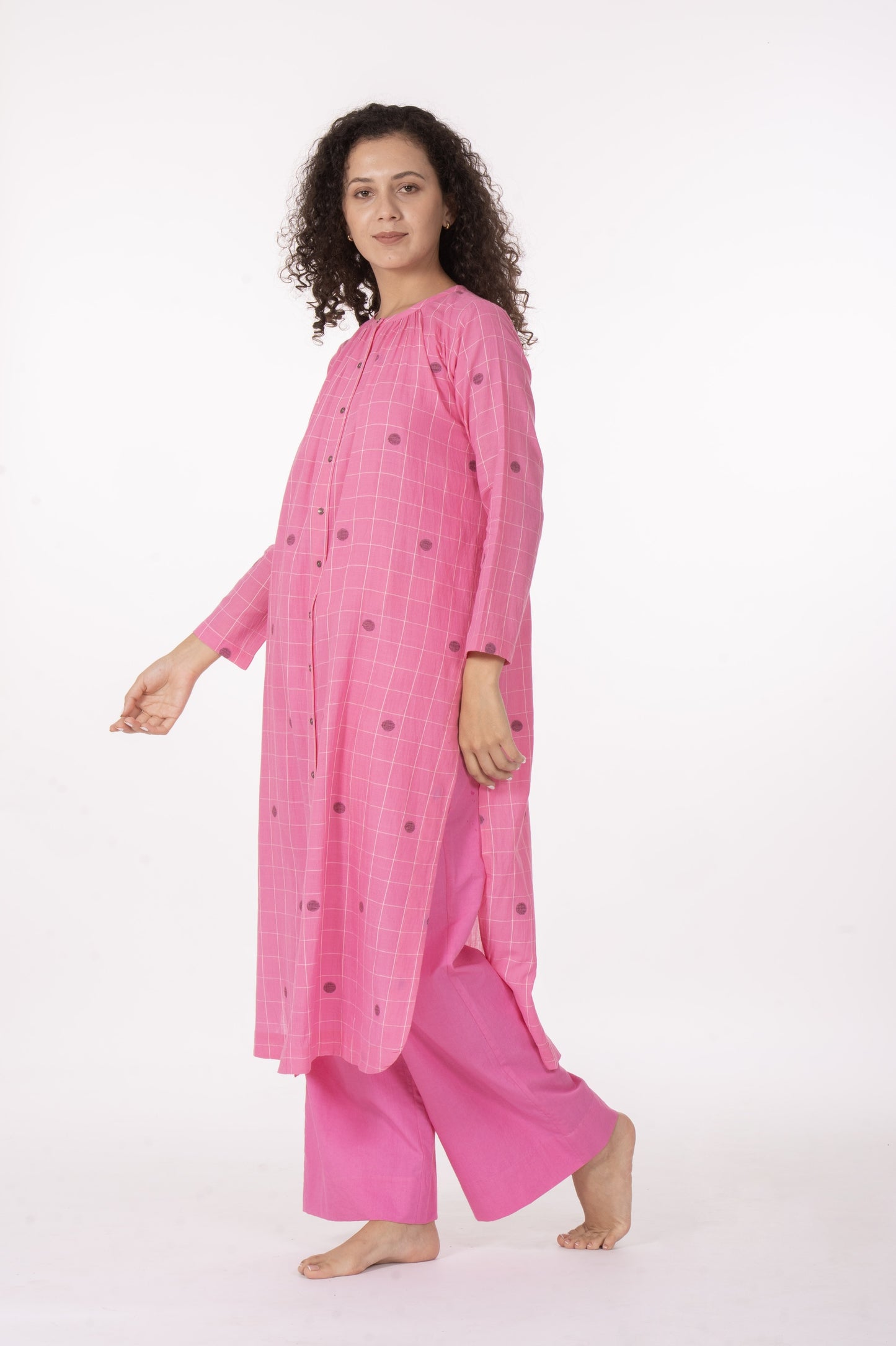 Rosé Check Midi Dress with Bottom