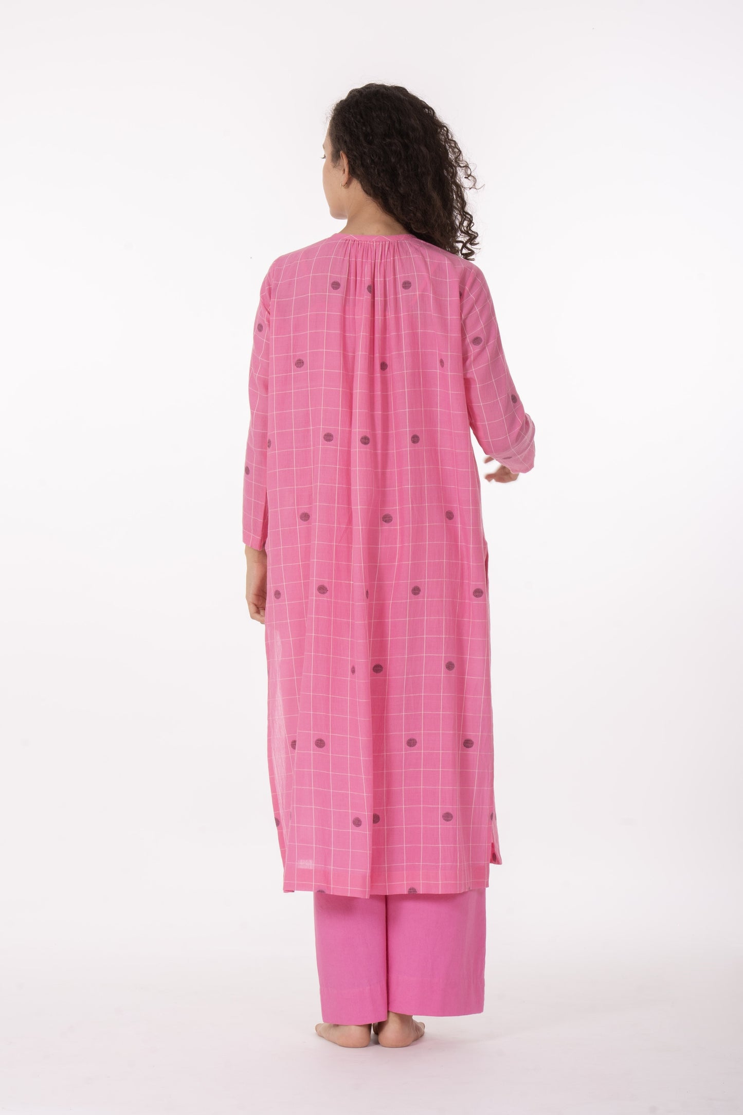 Rosé Check Midi Dress with Bottom
