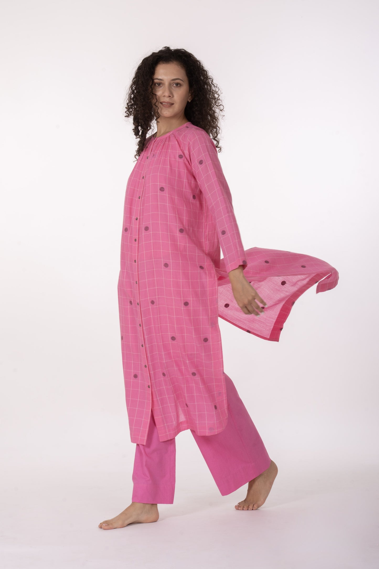 Rosé Check Midi Dress with Bottom