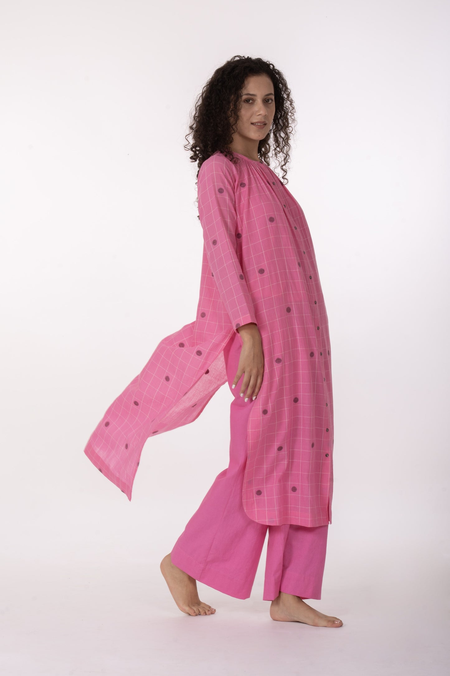 Rosé Check Midi Dress with Bottom