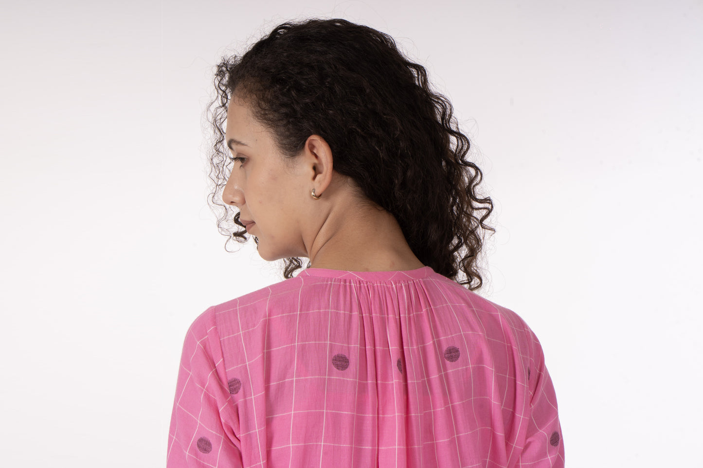 Rosé Check Midi Dress with Bottom