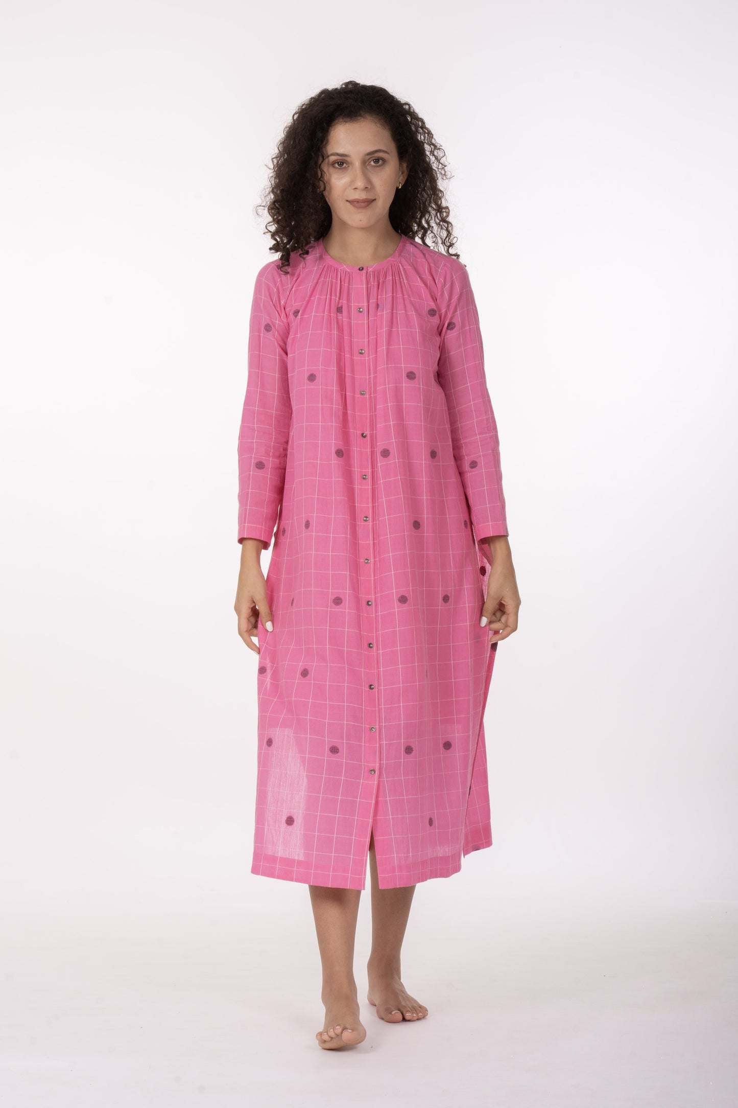 Rosé Check Midi Dres