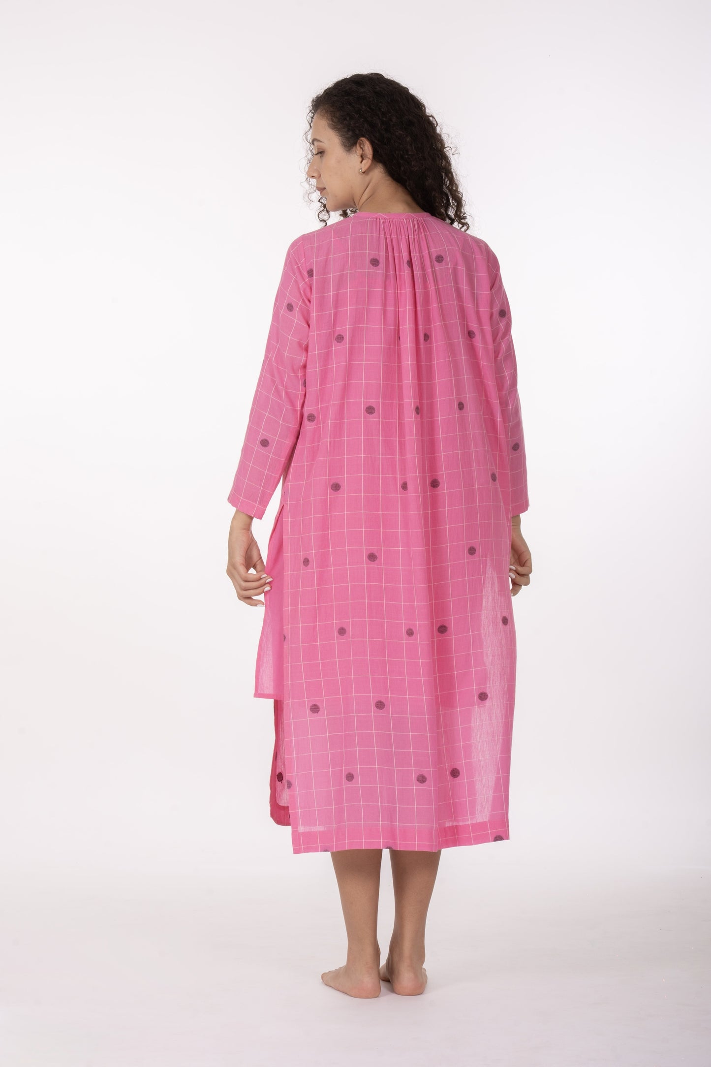 Rosé Check Midi Dres