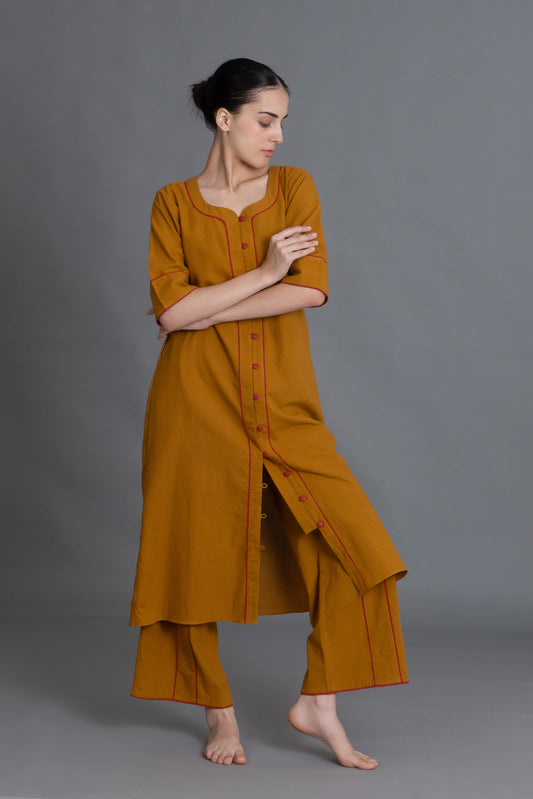 Mustered Round Neck Dress Co-ord