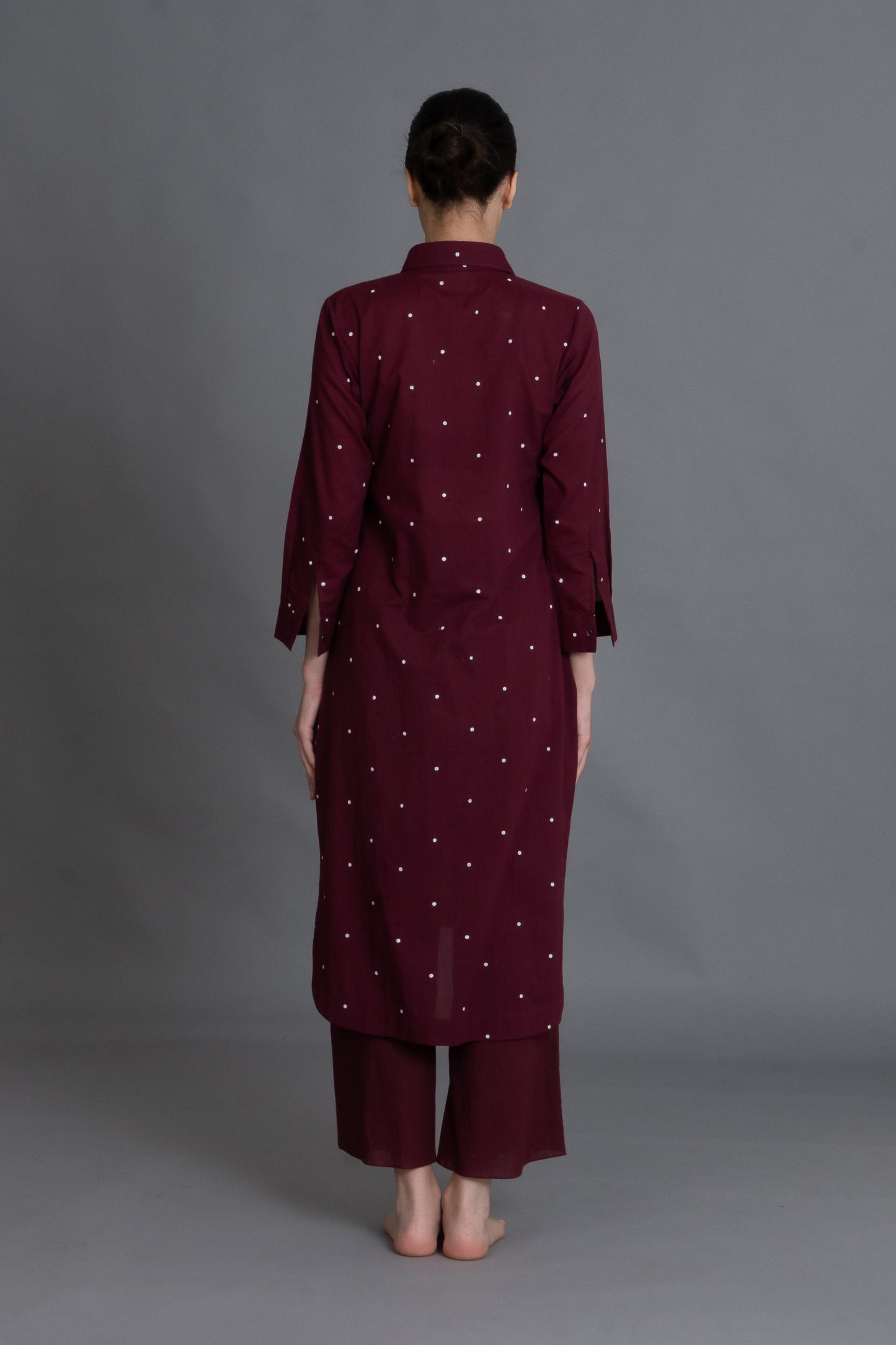 Burgundy Dot Front-Open Shirt Co-ord