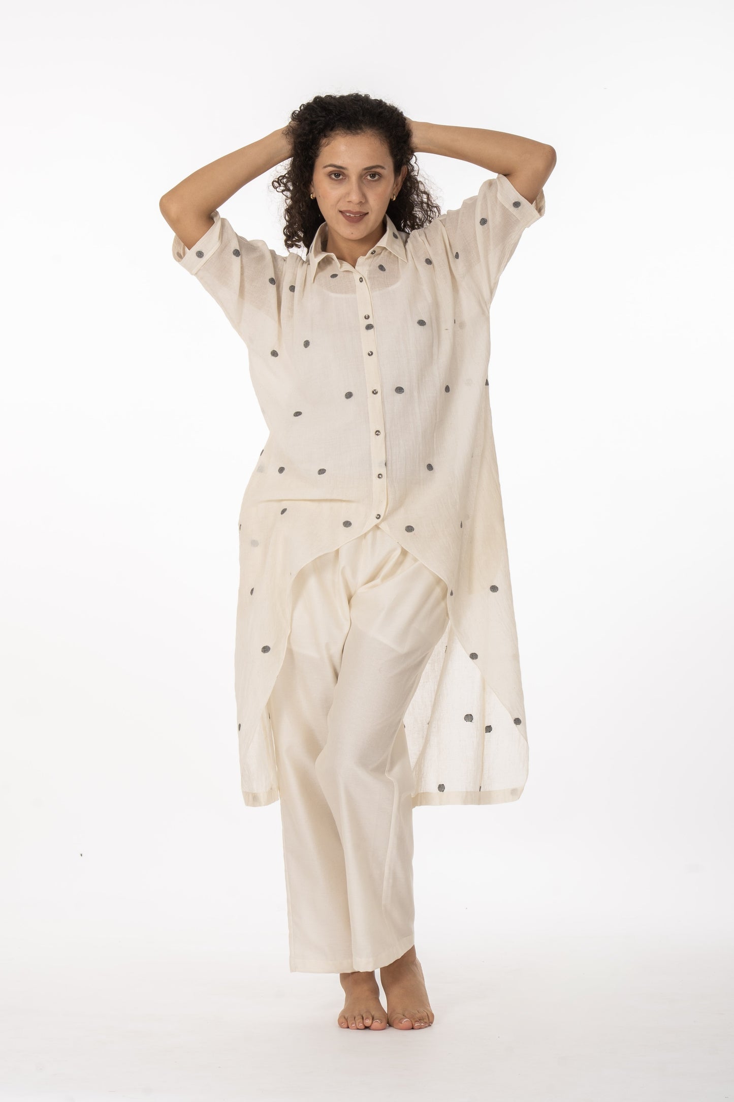 Ivory Polka Cotton Shirt Set
