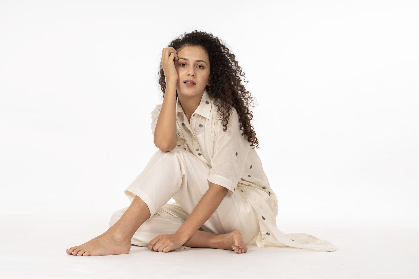 Ivory Polka Cotton Shirt Set