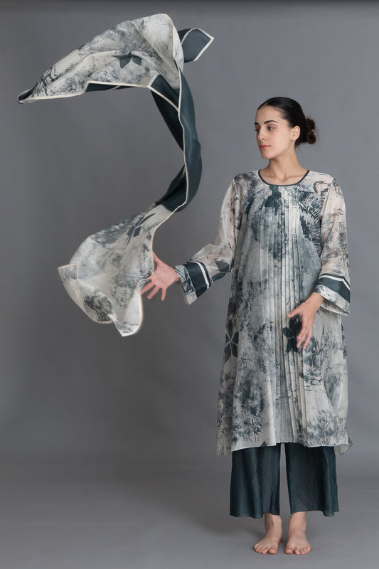 Mint Texture Print Dress Co-ord with Scraff