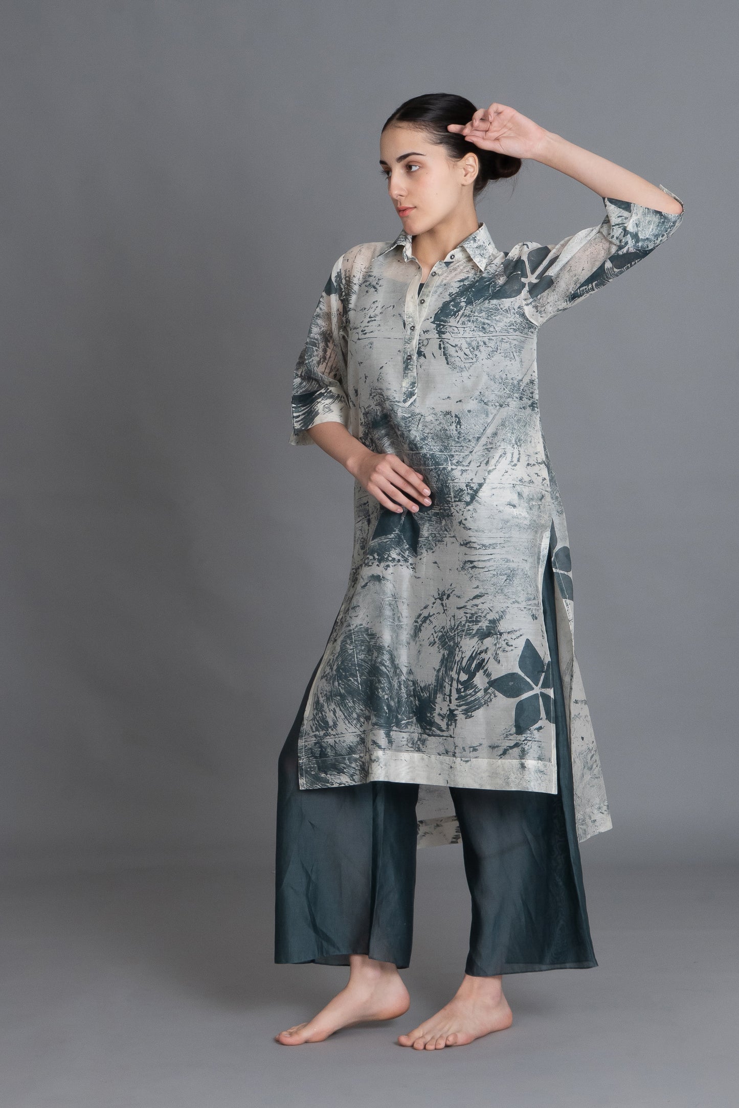 Mint Texture Long Shirt Co-ord