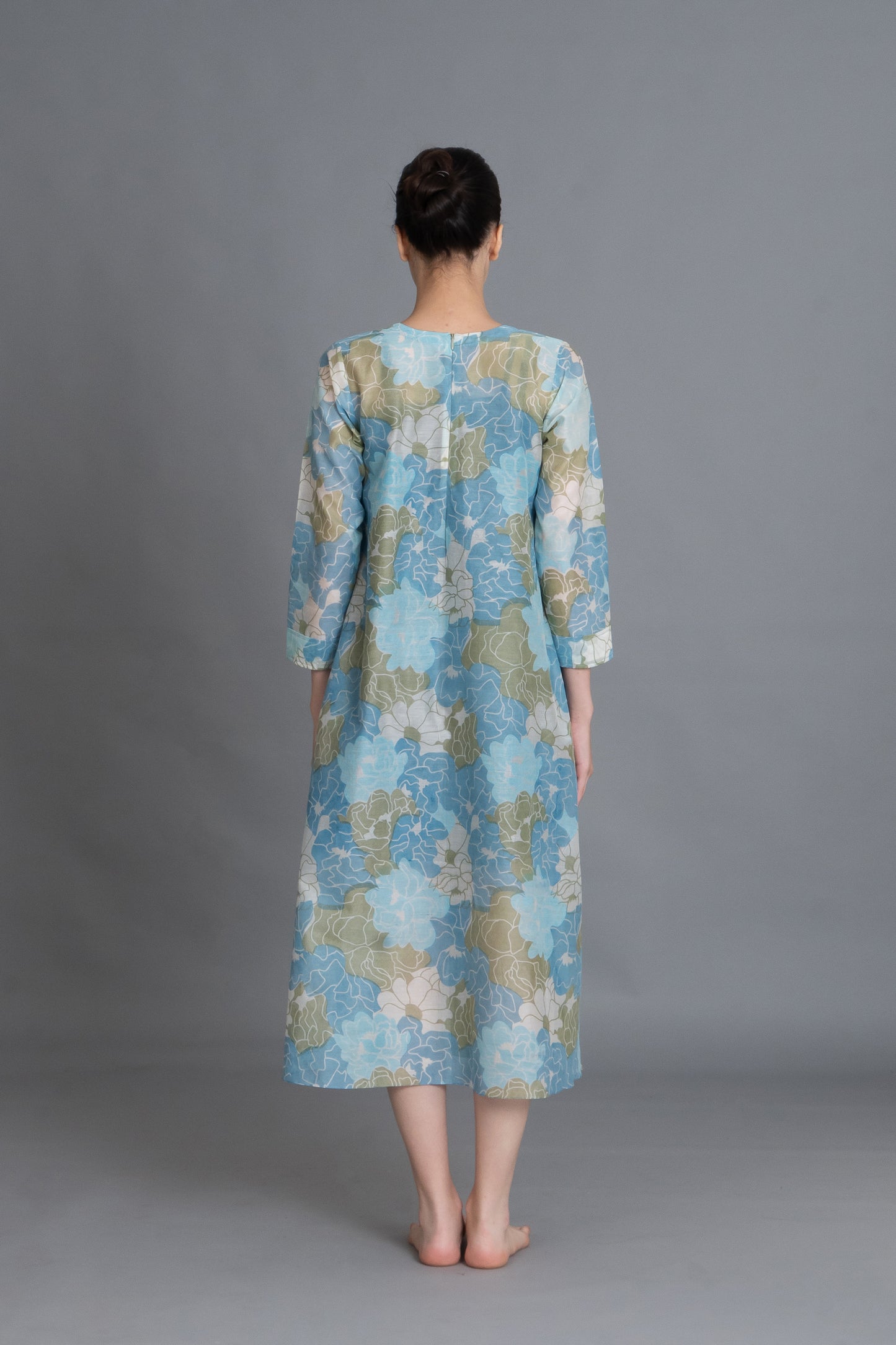 Ocean Blue Floral Print Dress