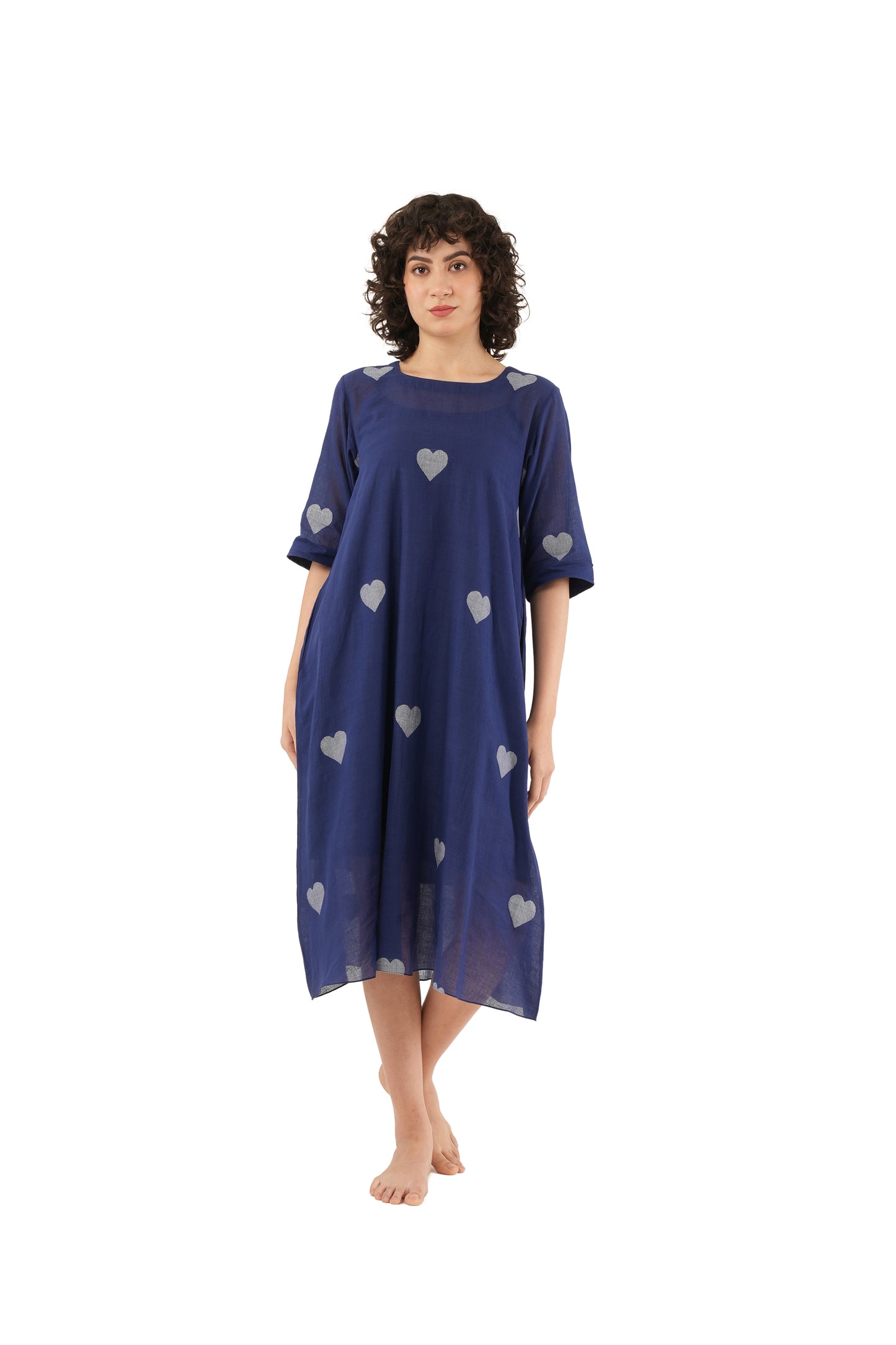 Navy Blue Heart Motif A-line Kurta