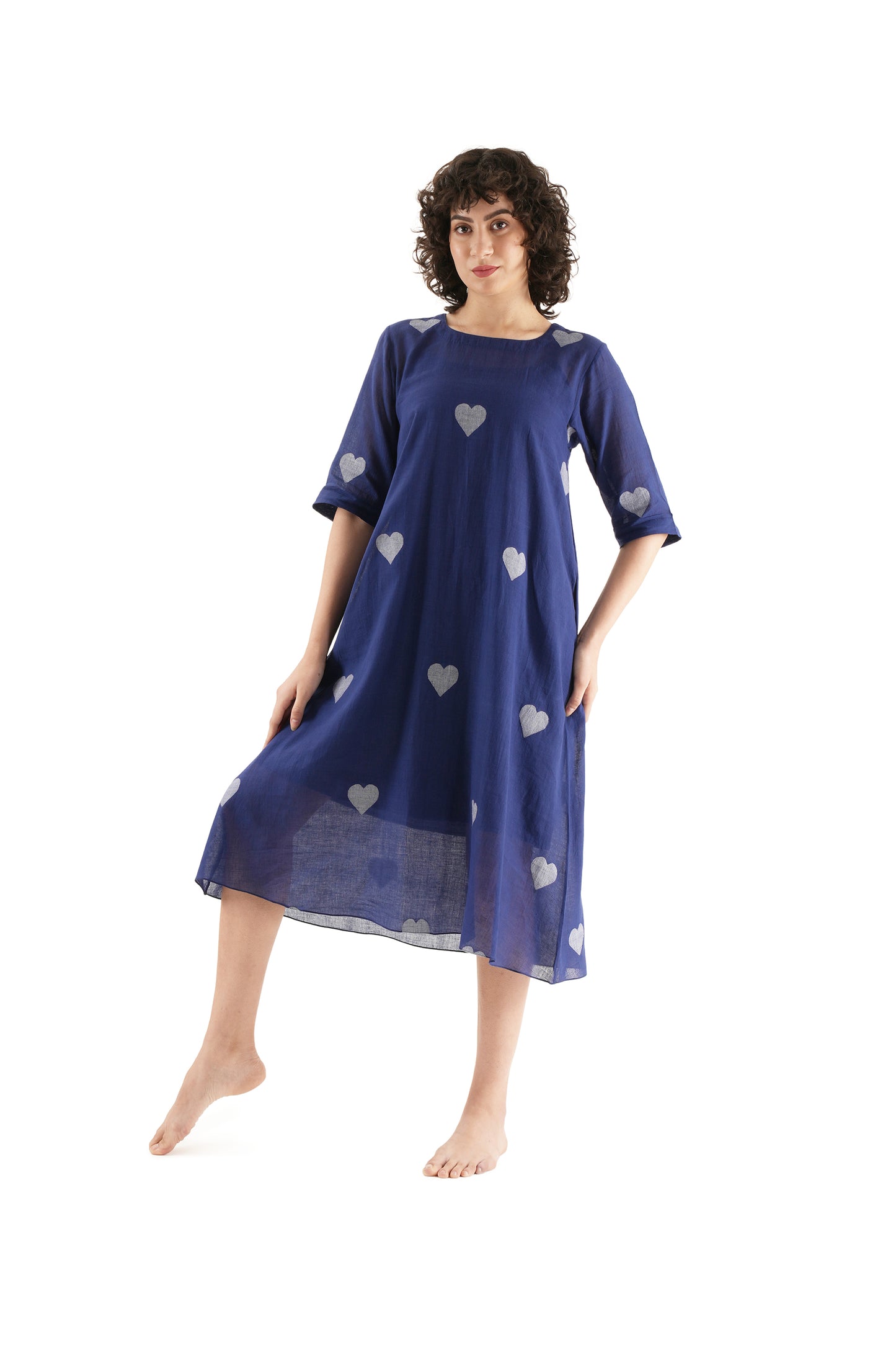 Navy Blue Heart Motif A-line Kurta