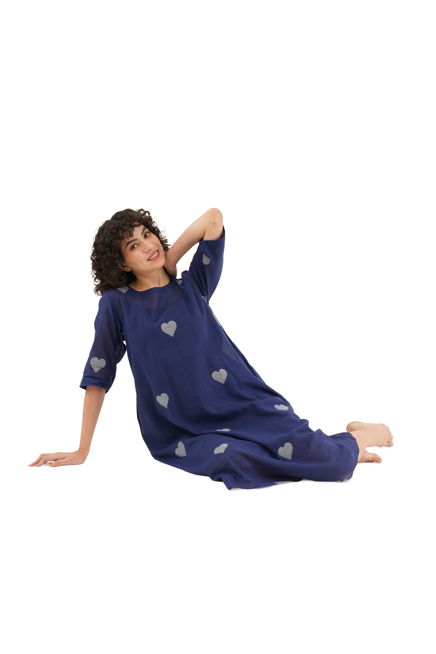 Navy Blue Heart Motif A-line Kurta