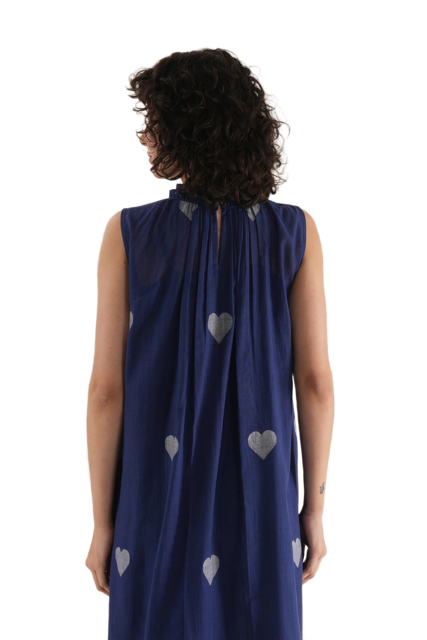 Navy Blue Heart Motif A-line Frill Dress