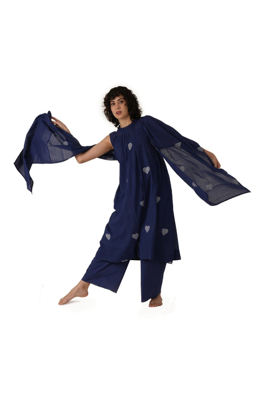 Navy Blue Heart Motif A-line Frill Dress Co-ord