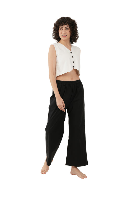 Linen V-Neck Top With Black  Bottom
