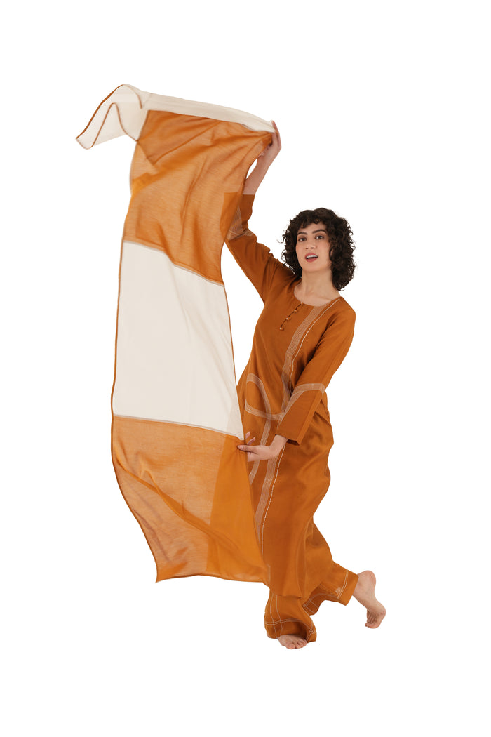 Rust Hand-Embroidered Straight Kurta Co-ord Set