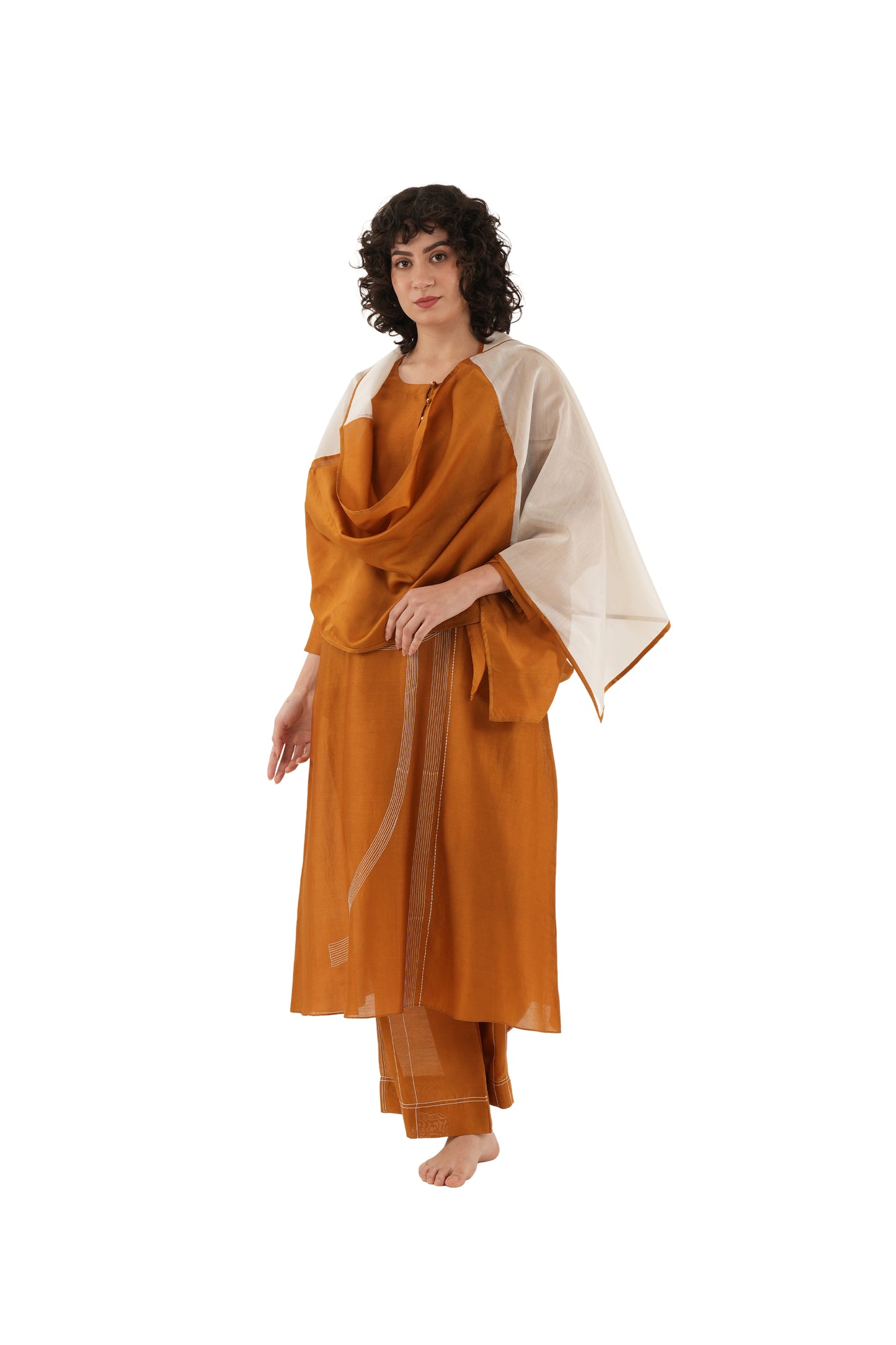 Rust Hand-Embroidered Straight Kurta Co-ord Set
