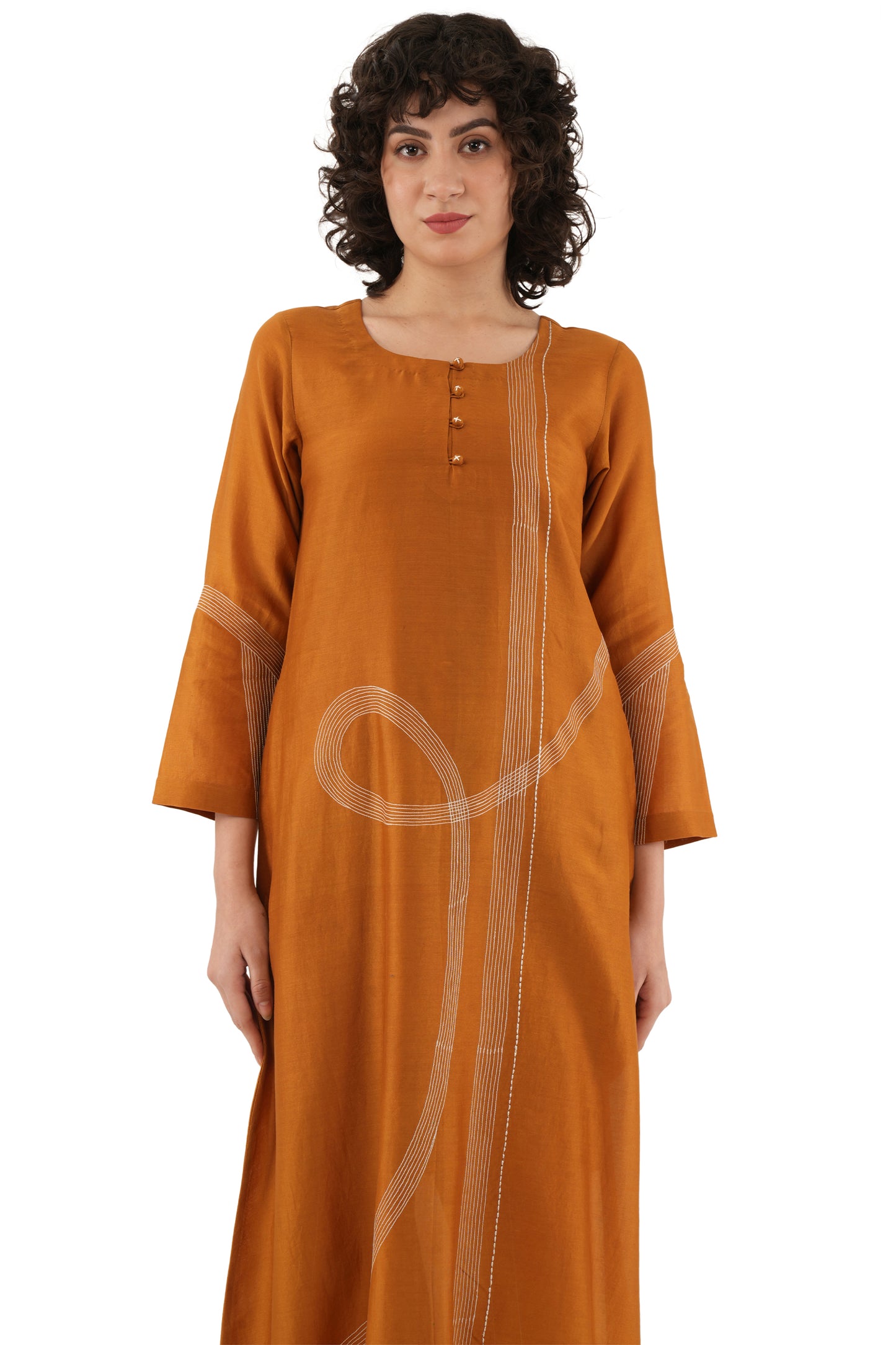 Rust Hand-Embroidered Straight Kurta with Bottom