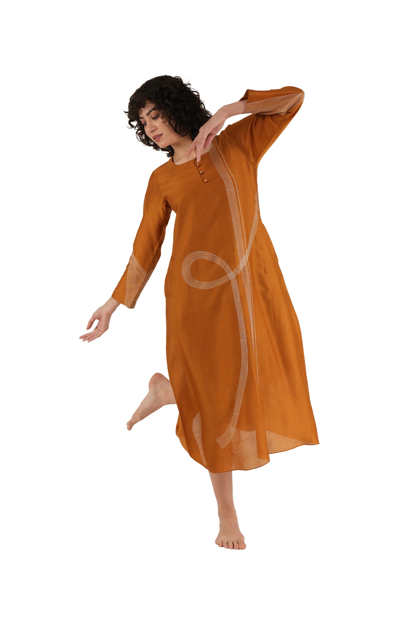 Rust Hand-Embroidered Straight Kurta