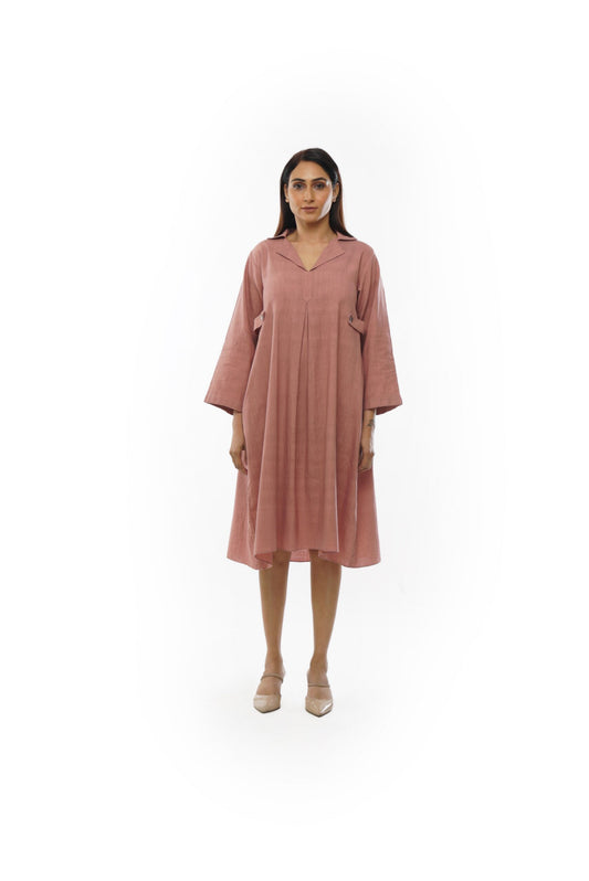 Handwoven front box pleated dress