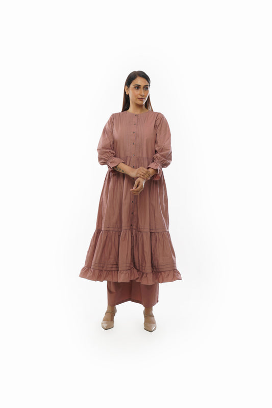 Pink Piltex Round Neck Dress Co-ord