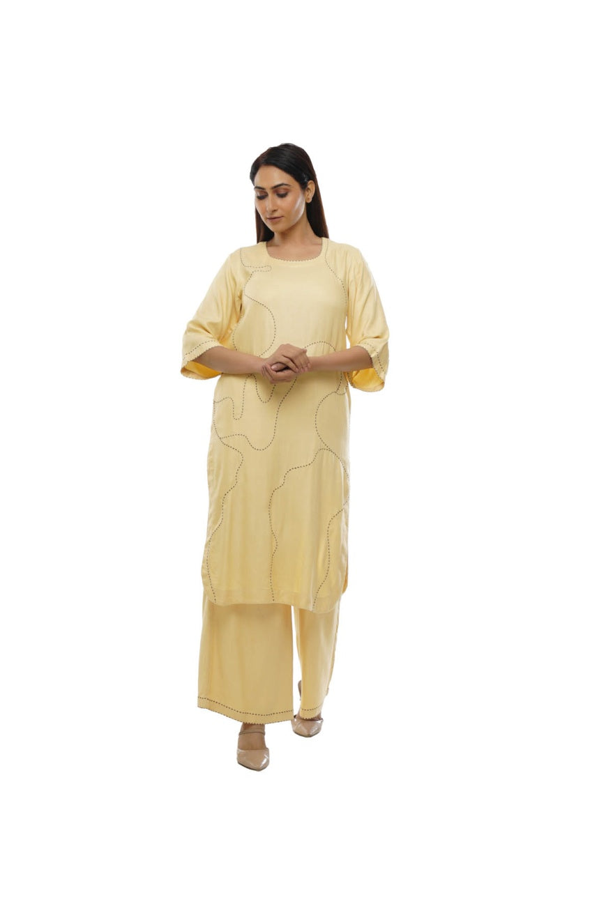 Light yellow chawal takka kurta co-ord