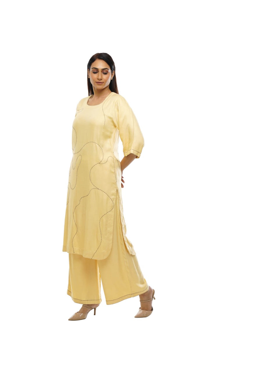 Light yellow chawal takka kurta co-ord