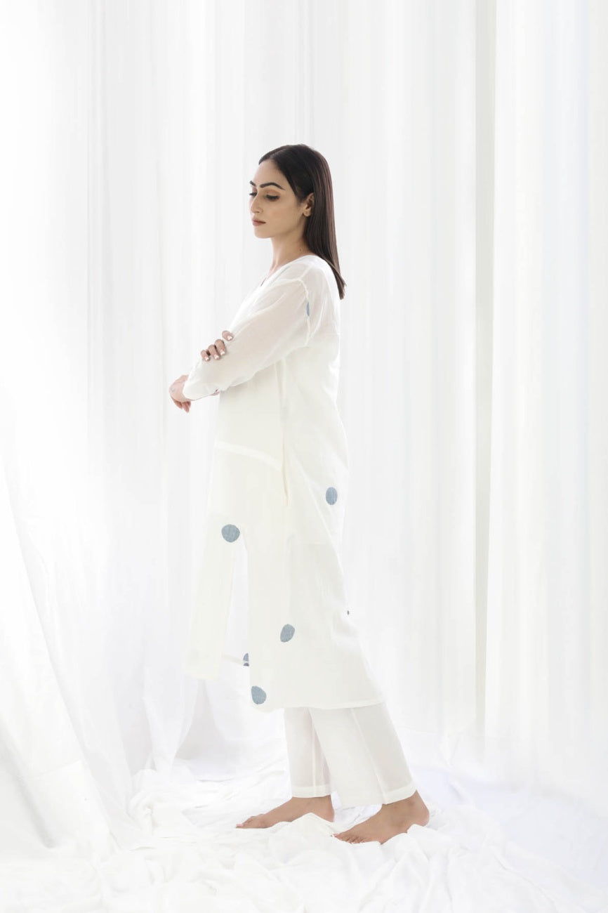 Bright White Back Placket  Dress Co-Ord With Scarf